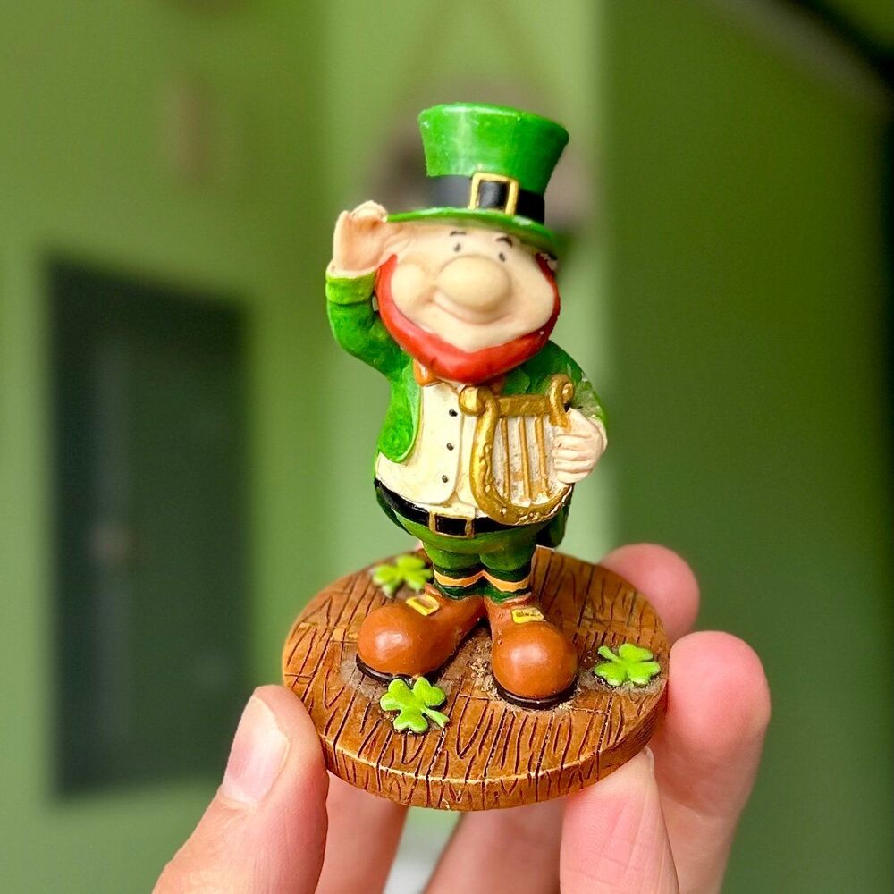 VTG Charming Mini Irish Leprechaun "Shades of Green" Shamrock Display Figurine
